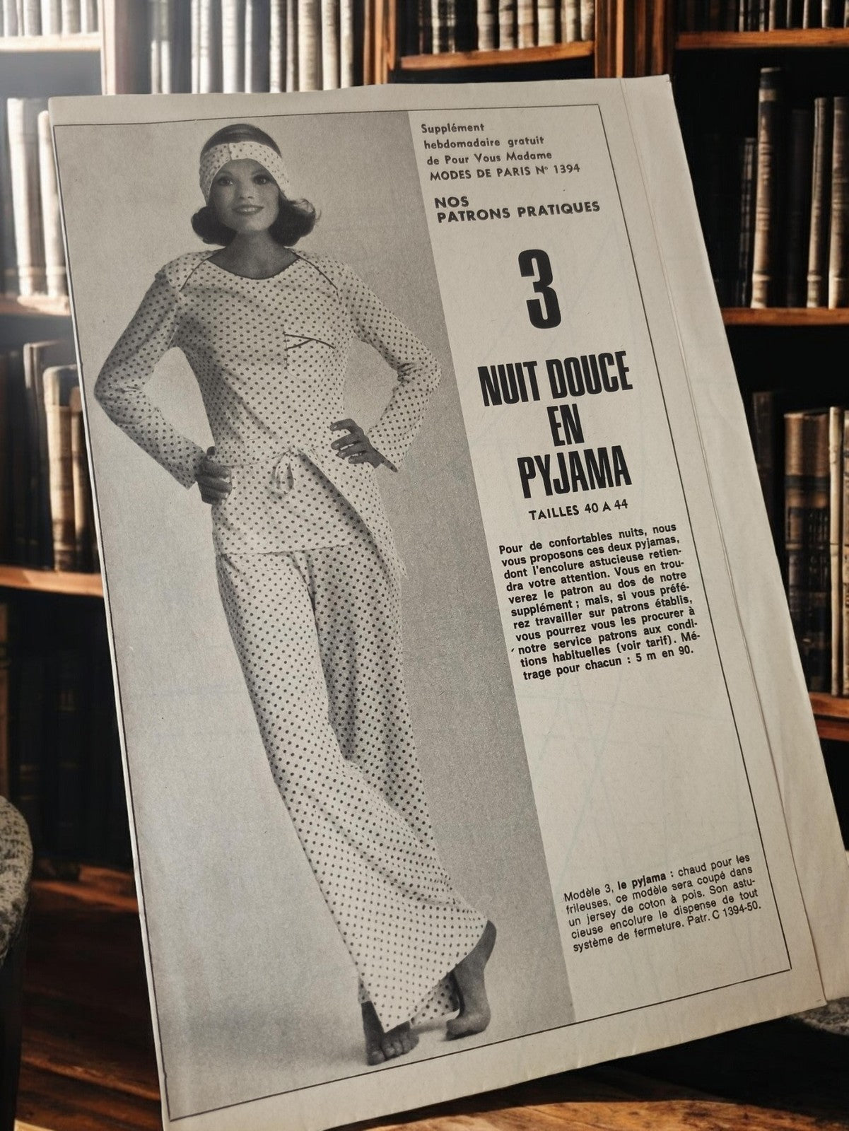 Patron couture vintage pyjama femme Modes de Paris années 70 rétro ancien