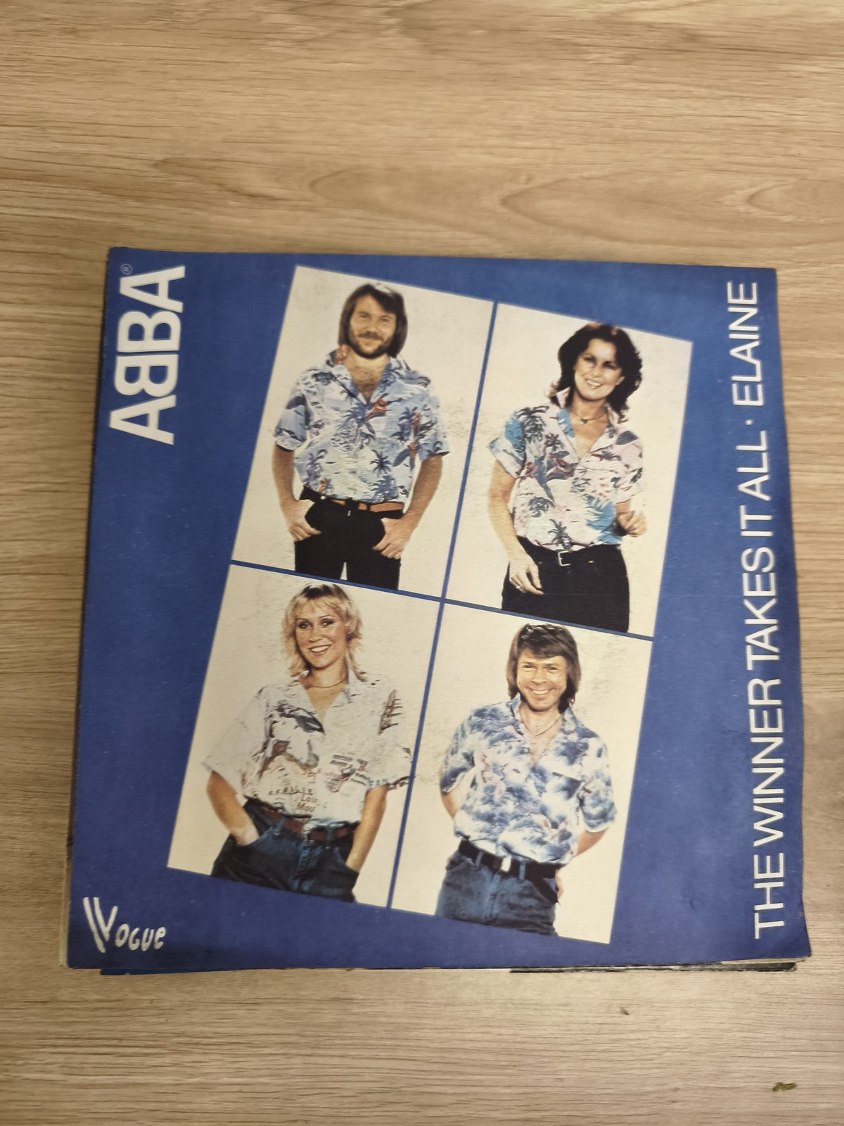 Vinyle 45T ABBA The Winner Takes It All / Elaine pochette bleue Vogue (Ref 2)