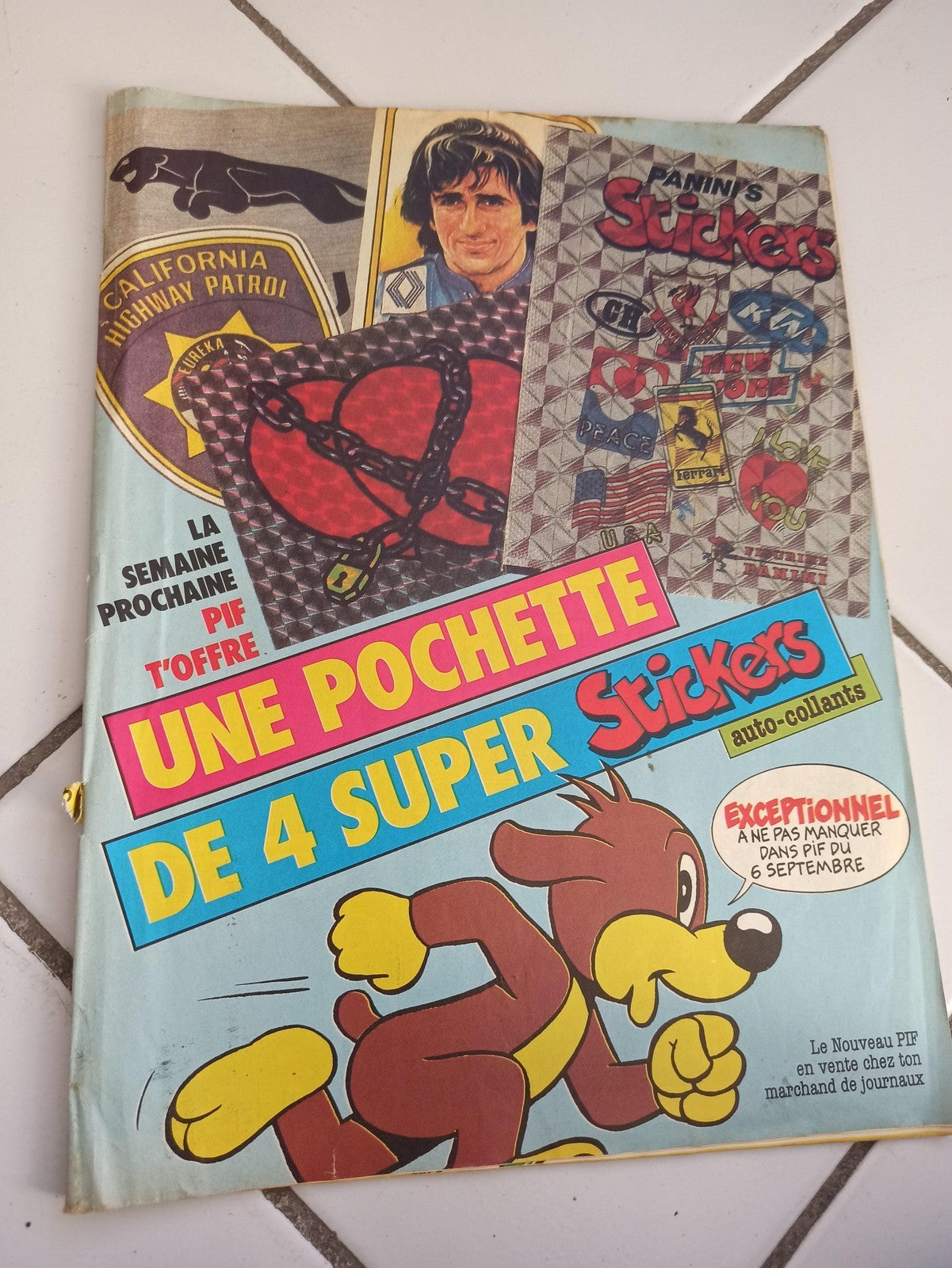 Magazine Pif vintage années 80, BD presse, couverture stickers Panini, à restaur