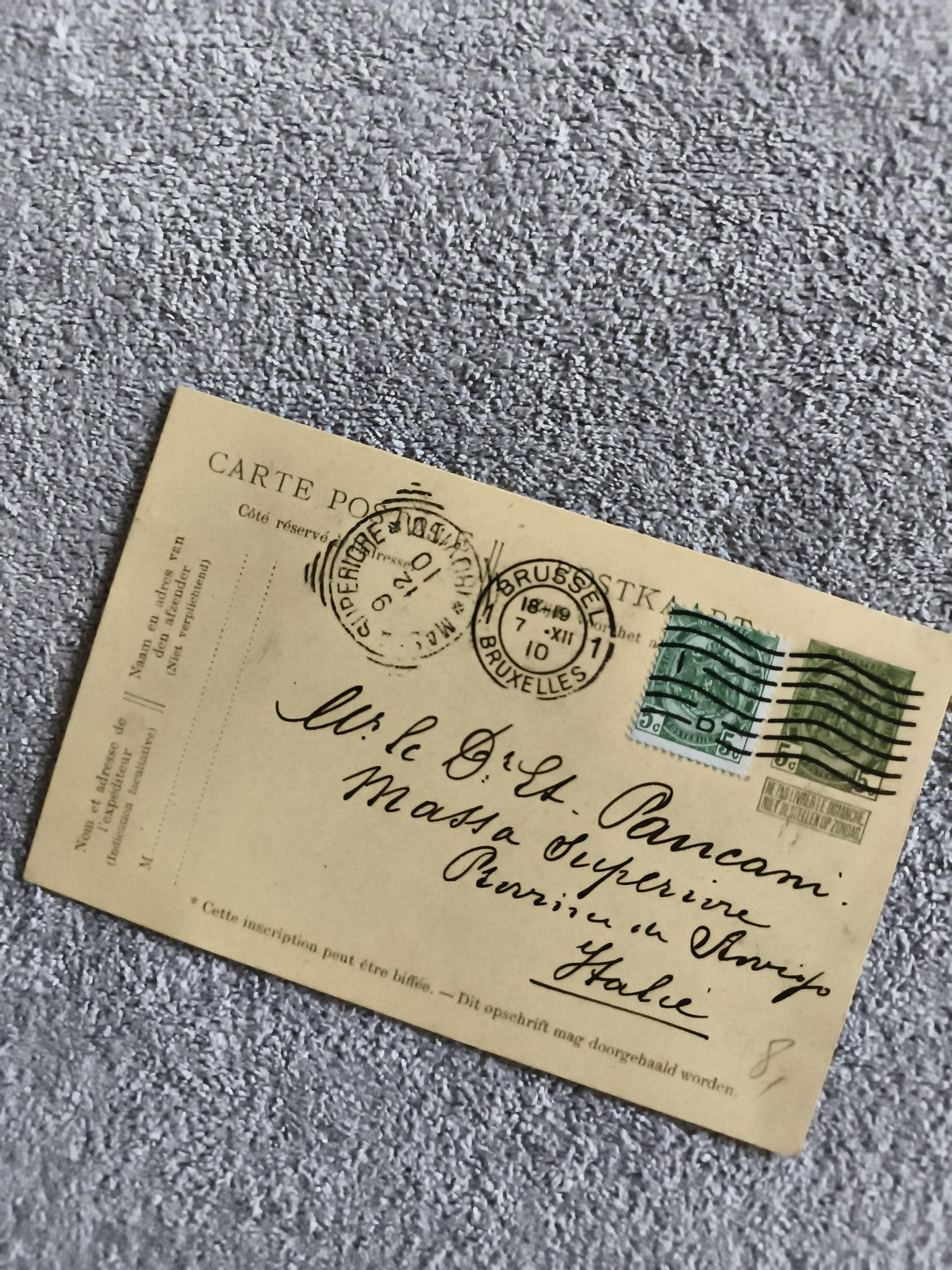 Carte postale oblitérée Bruxelles timbres verts philatélie Belgique