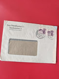 Enveloppe philatélie Saarbrücken timbrée fenêtre, cachet postal visible