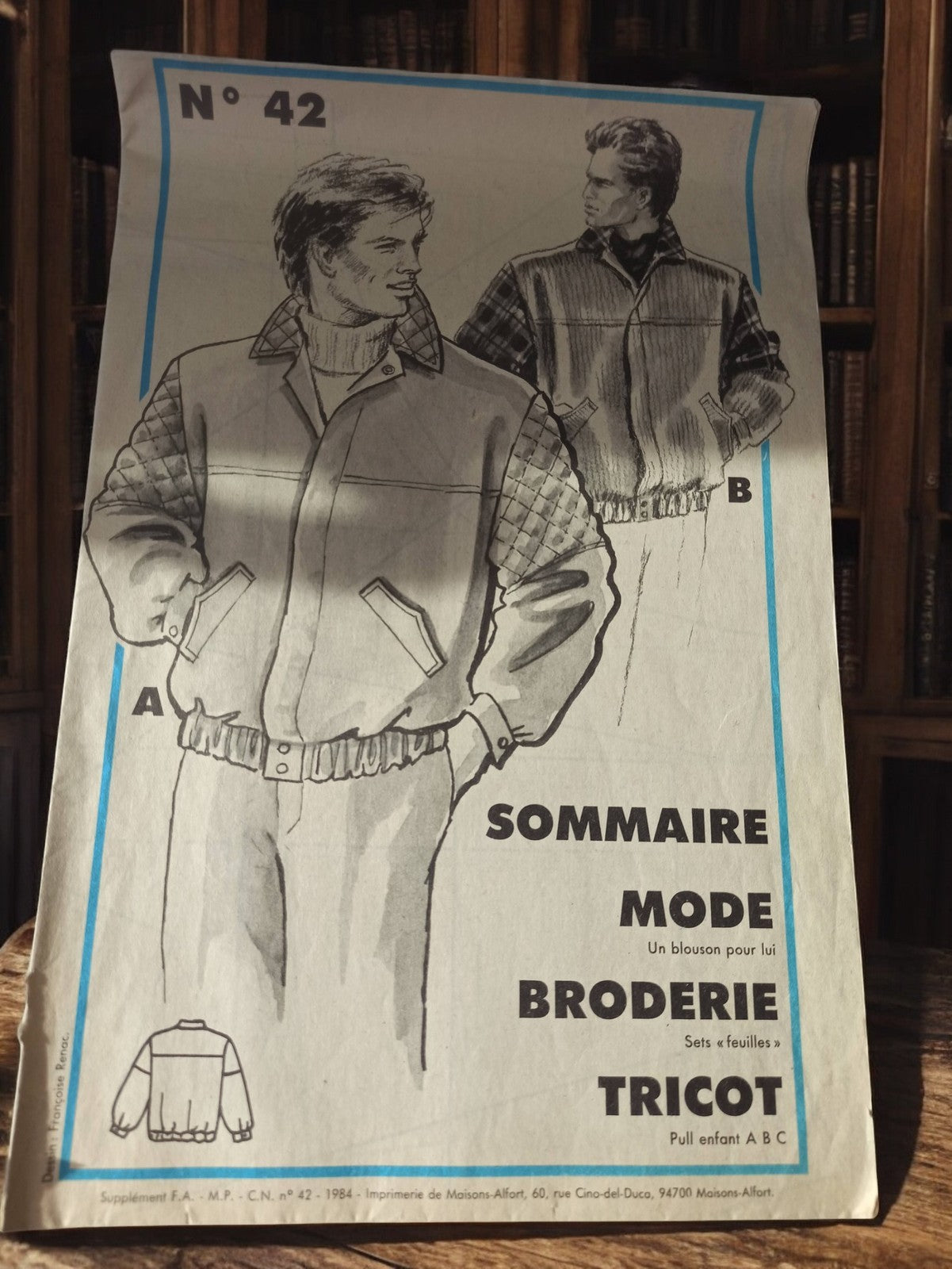 Patron couture vintage homme 1984 blouson N°42 rétro ancien mode tricot