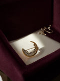 Broche lune vintage dorée strass, bijou fantaisie rétro ancien, pin's crescent