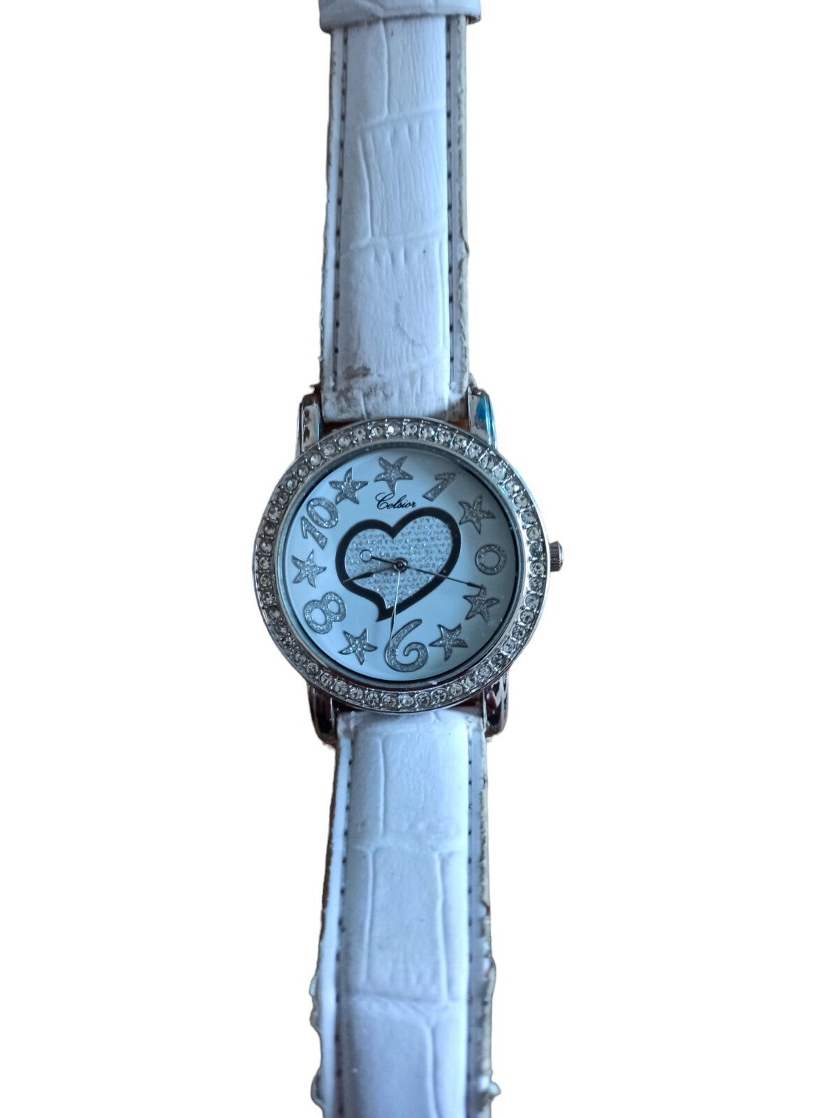 Montre femme Celsior vintage blanche strass motif cœur bracelet élégant