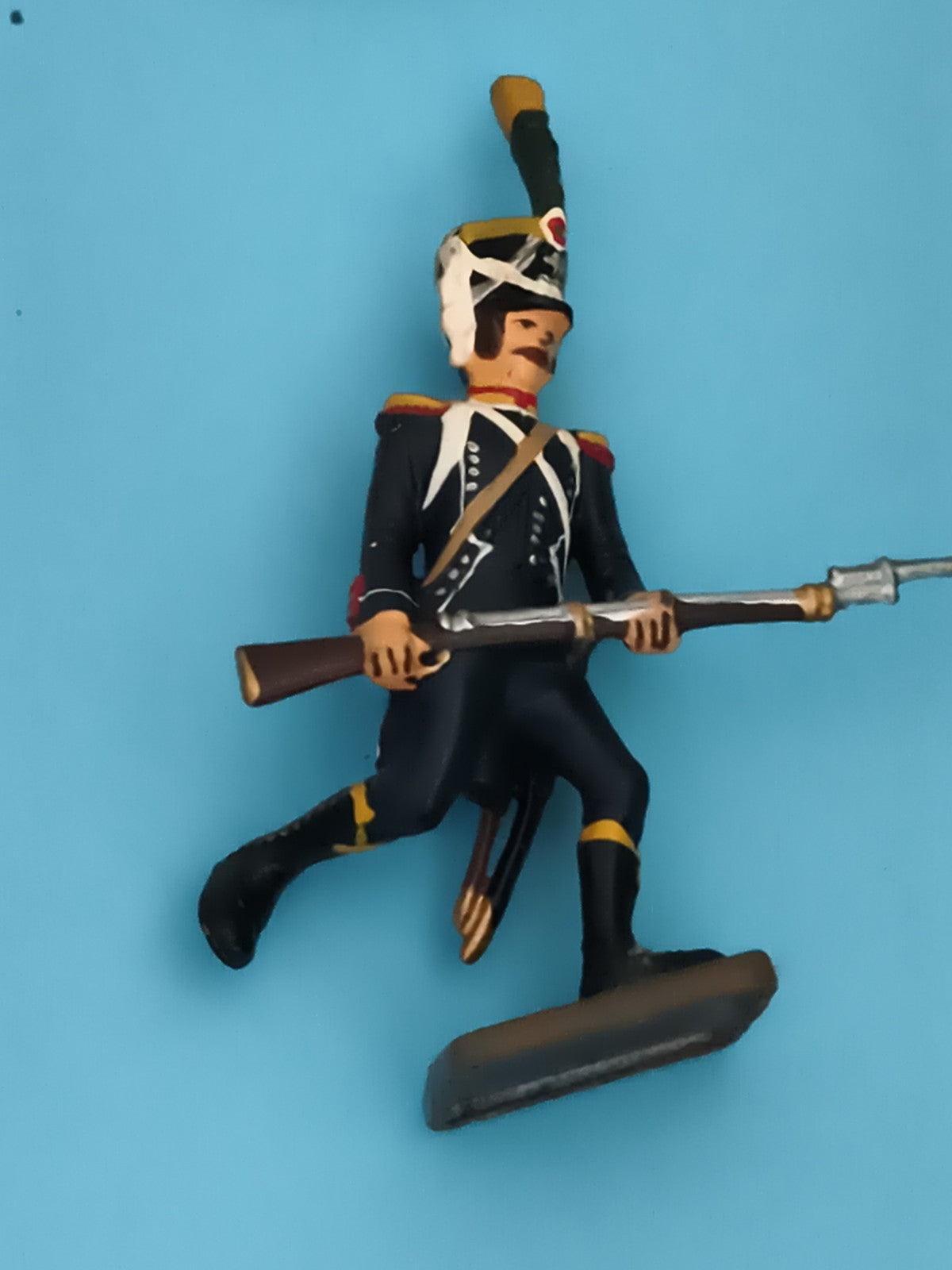 Figurine soldat empire en plomb, uniforme bleu, ancienne, fusil baïonnette