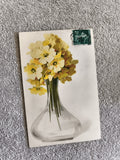 Carte postale fleurie CPA bouquet primevères timbre France