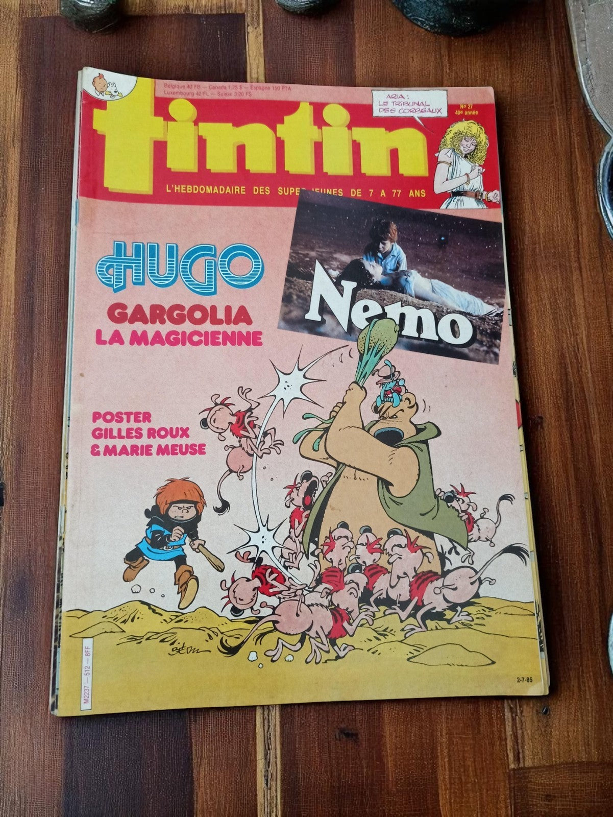 Magazine Tintin vintage années 80 – couverture Hugo, Nemo, Gargolia, rétro colle