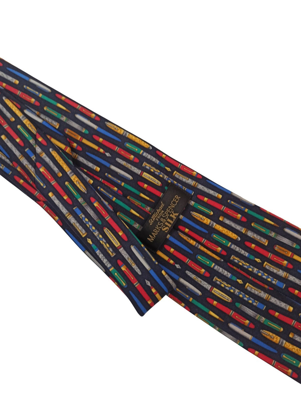 Cravate vintage soie Marks & Spencer motif stylos plume rétro homme élégant