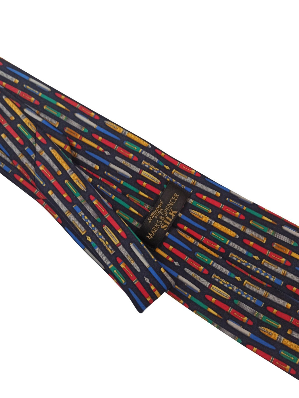 Cravate vintage soie Marks & Spencer motif stylos plume rétro homme élégant