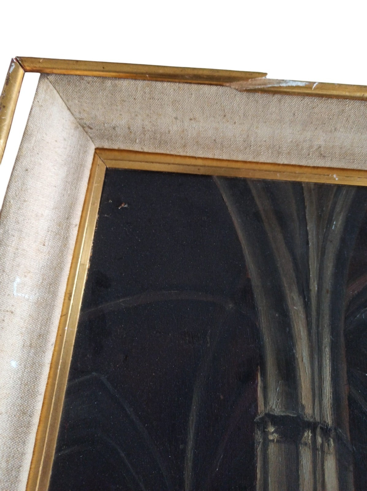 Tableau cathédrale intérieur signé H. Wattebled peinture XIXe encadrée