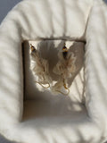 Paire boucles d’oreilles vintage rétro pampilles beige, fantaisie ancien
