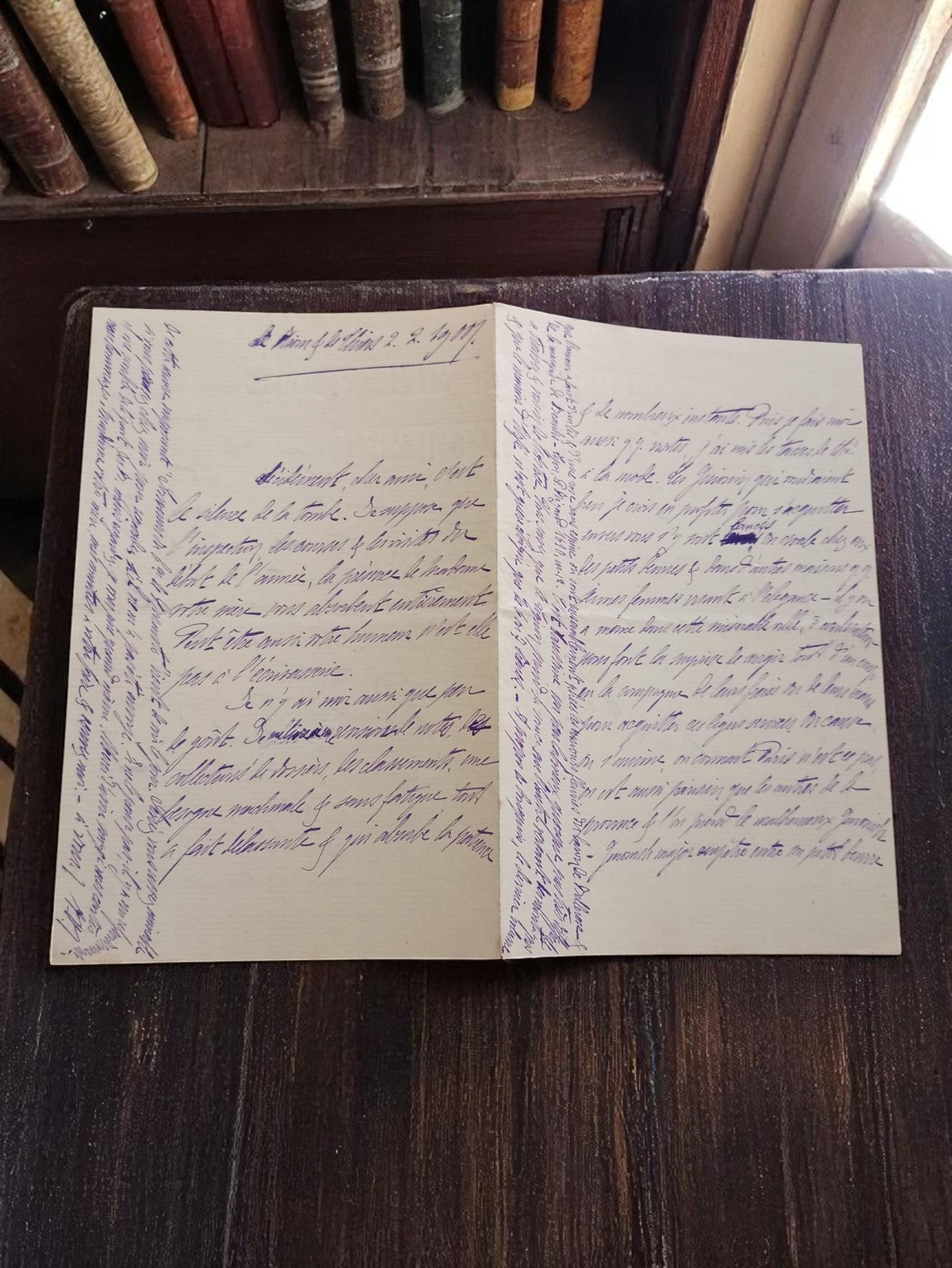 Lettre manuscrite ancienne encre violette écriture croisée début XXe siècle