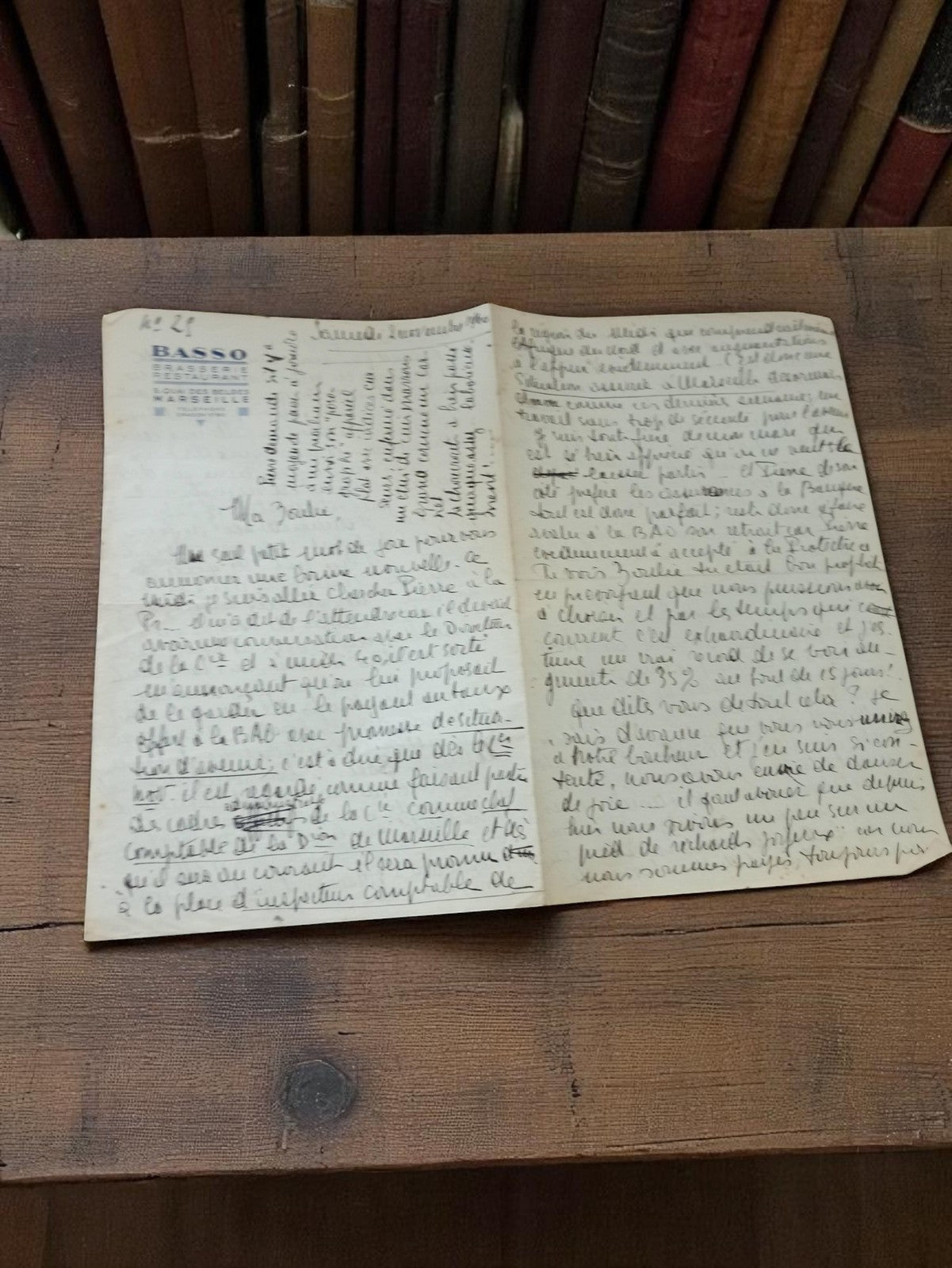 Lettre manuscrite 1939-1945 témoignage guerre Marseille Basso papier en-tête