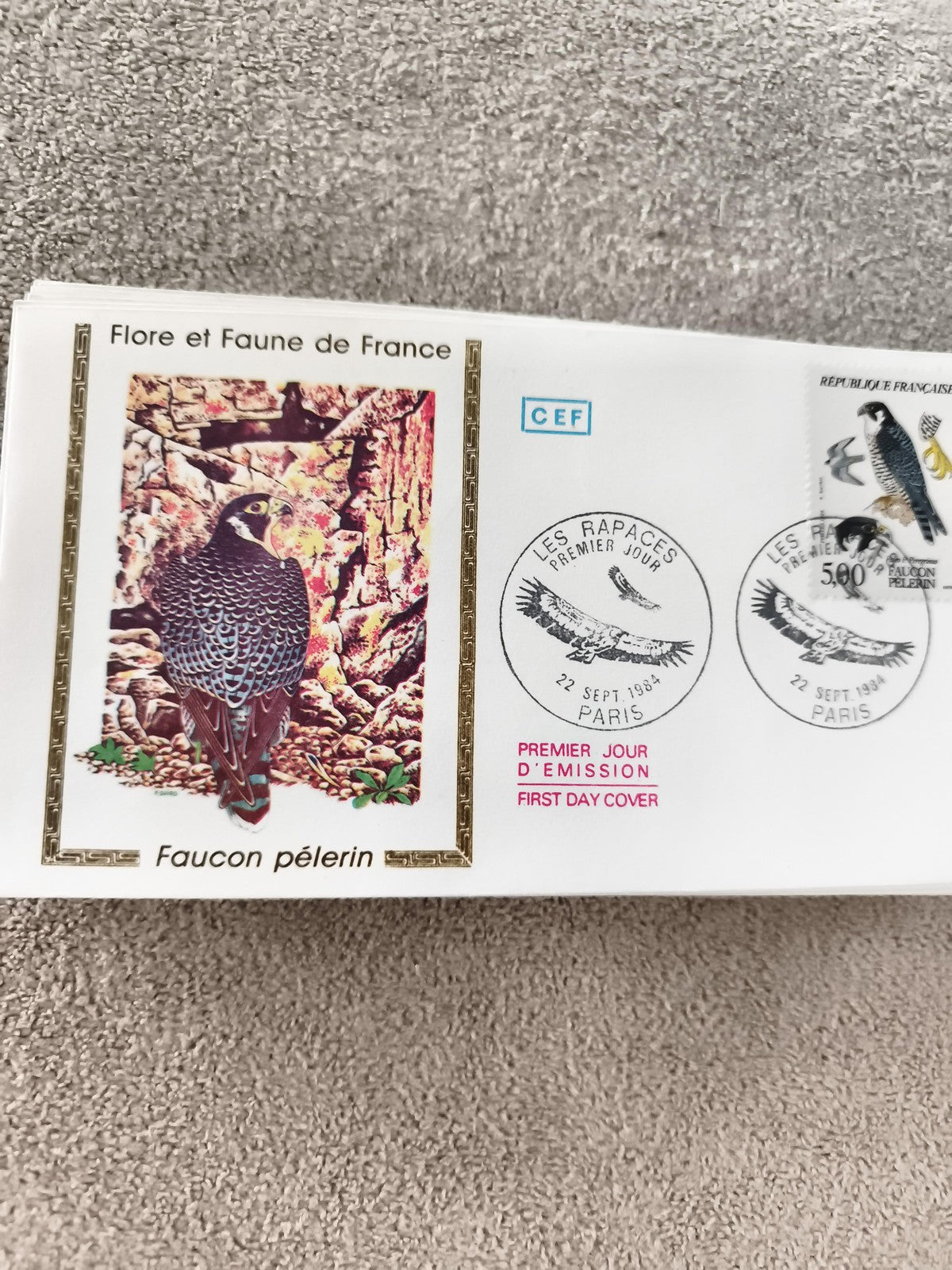 Lettre Premier Jour Faucon pèlerin 1984 CEF Paris Flore Faune France timbre