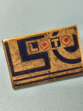 Vintage pin's Loto rectangulaire bleu doré ancien collection jeu rétro
