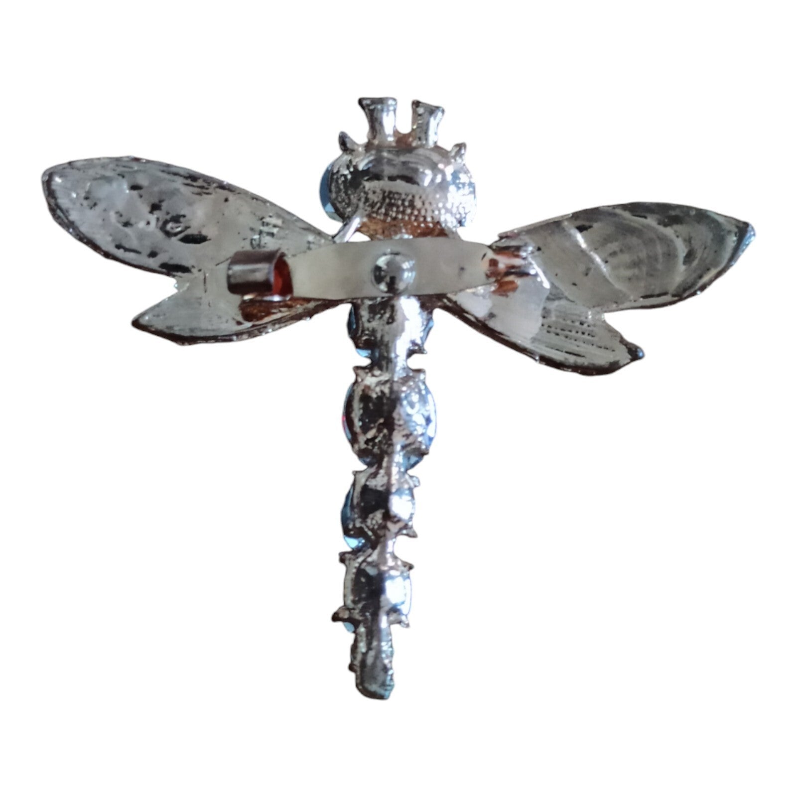 Broche libellule vintage pierres rouges, bijou fantaisie rétro