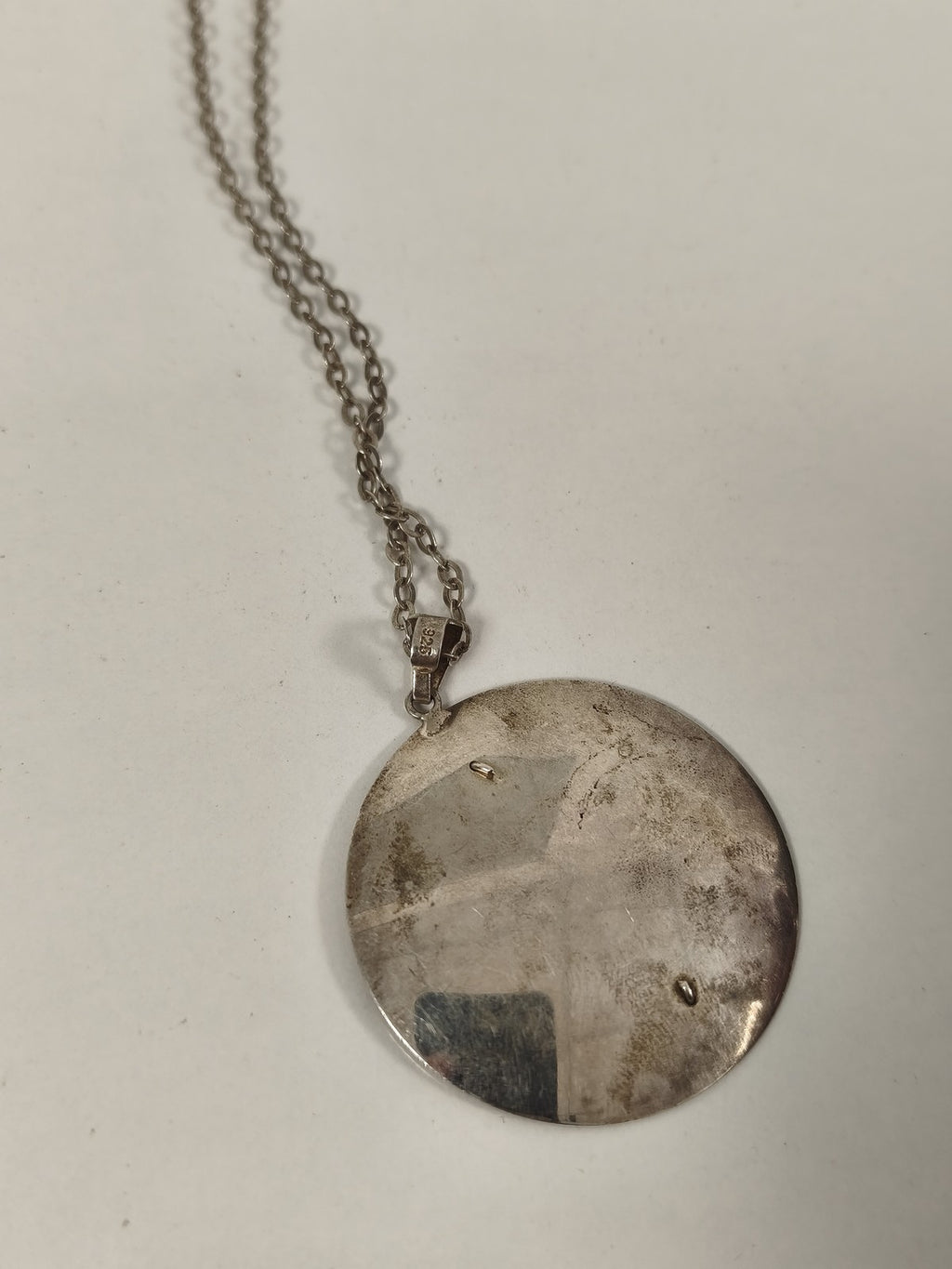 Collier ancien en argent massif, bijou vintage rétro, gros pendentif artisanal