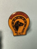 Pin's vintage Roquevaire cheval fer à cheval jaune noir collection équestre