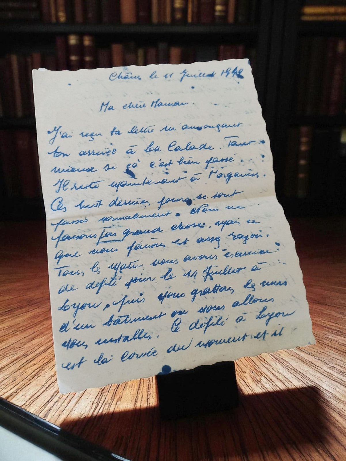 Lettre manuscrite ancienne 1948 bleu vintage document écrit post-WW2 historique
