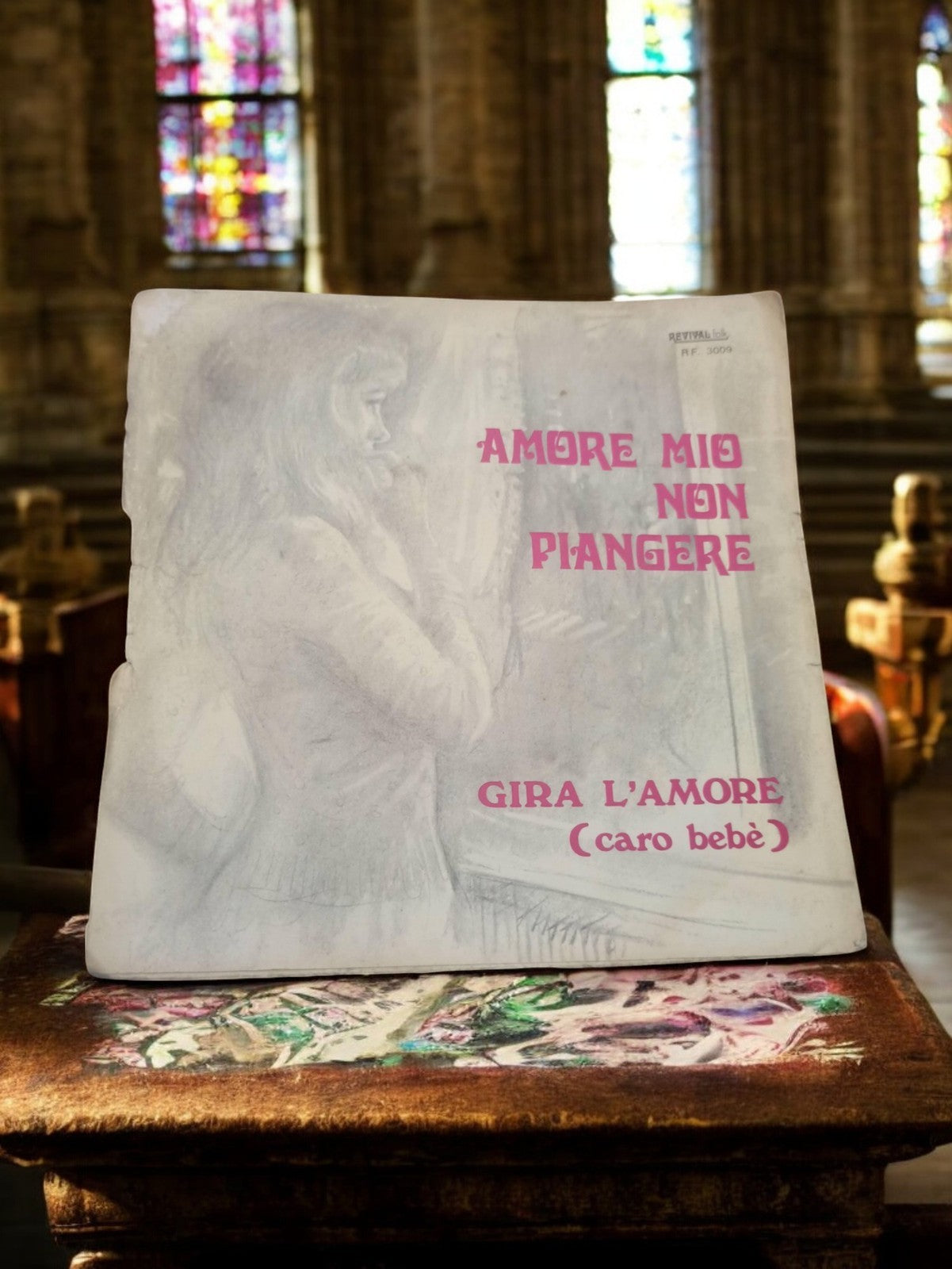 Vinyle 45 tours vintage Amore Mio Non Piangere Gira l’amore pochette dessin