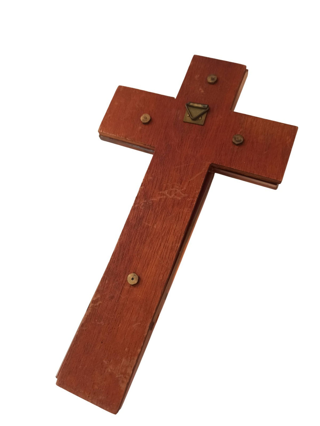 Crucifix ancien miroir, Christ doré, objet religieux vintage rétro déco