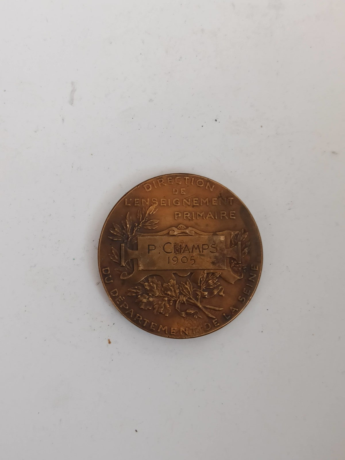 Médaille bronze ancienne 1905 Enseignement Primaire France récompense