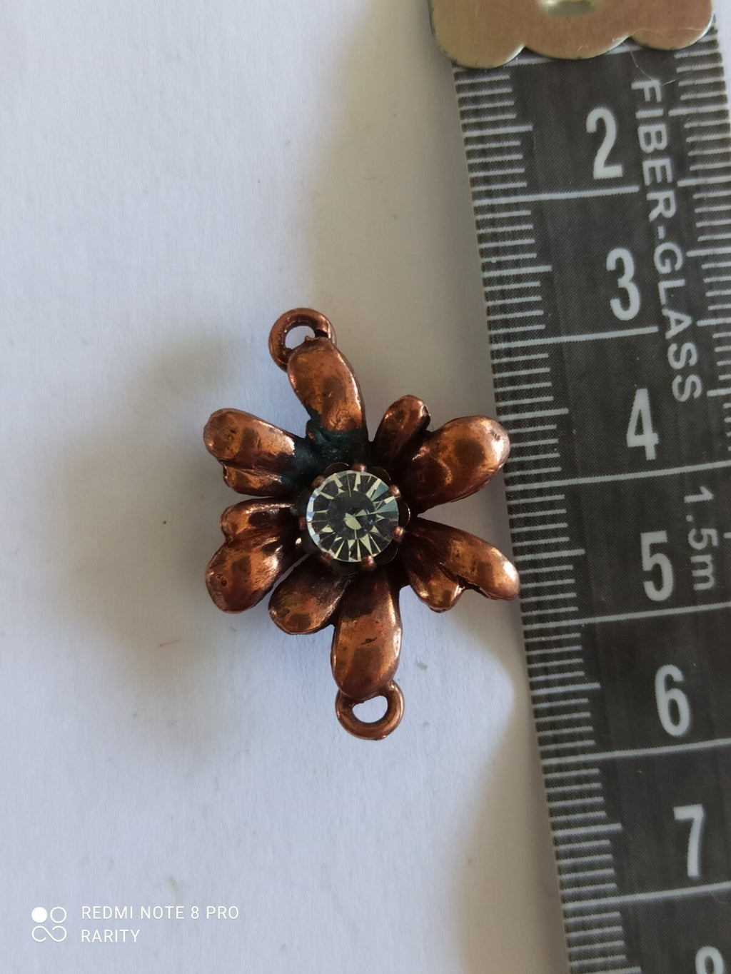 Pendentif fleur vintage cuivre Remy Dis Paris strass années 80/90 France