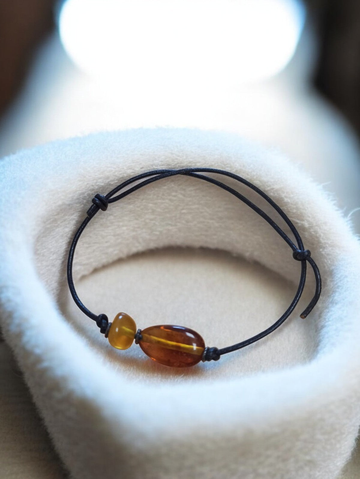 Vintage retro natural amber bead cord bracelet adjustable old jewelry