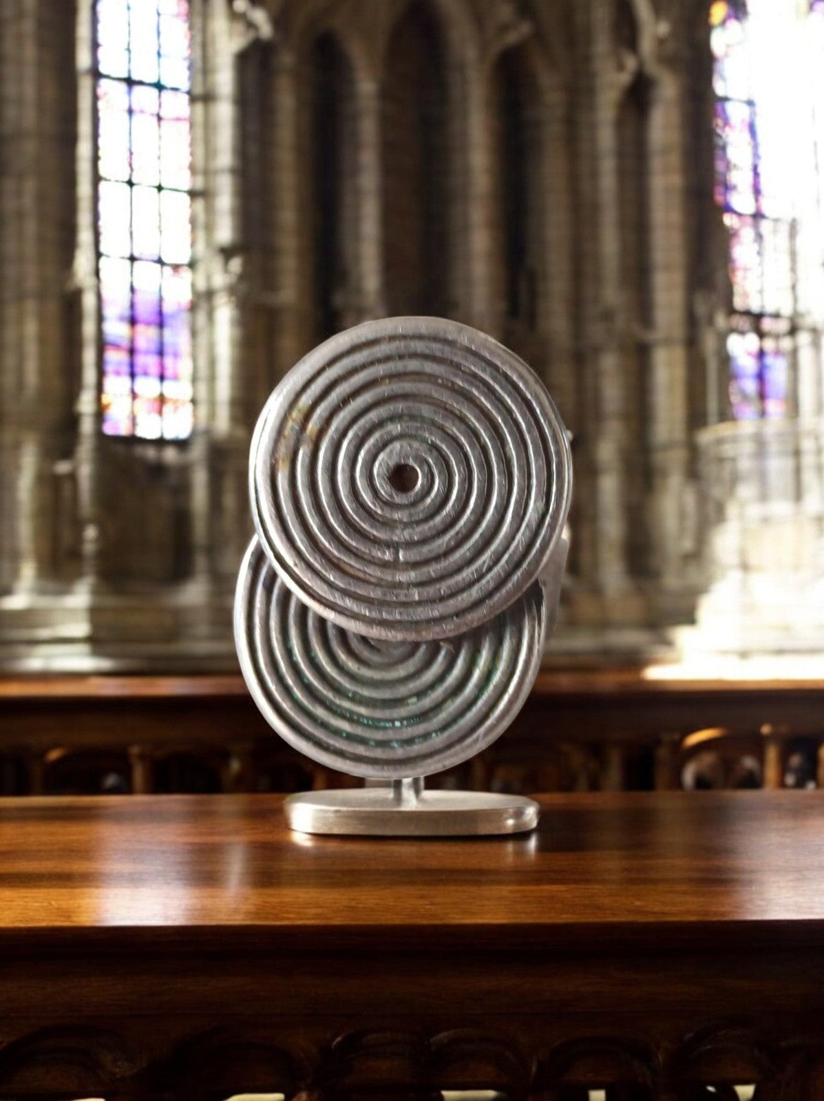 Sculpture décorative vintage spirale métal argenté création originale design