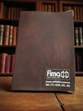 Ancienne couverture livre Fima cuir marron vintage rétro coin métal