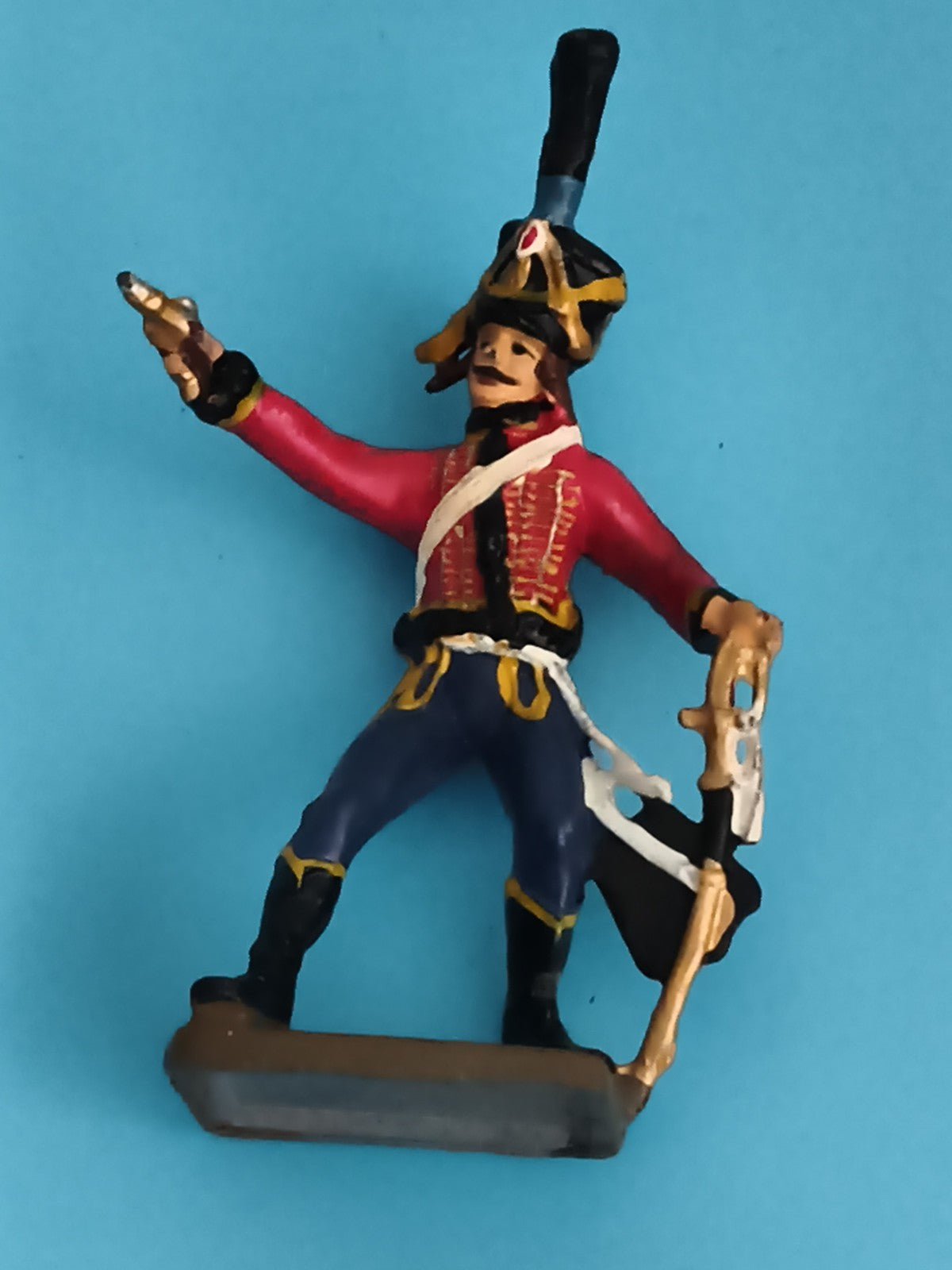 Figurine ancien soldat plomb uniforme empire, hussard, peinture main vintage