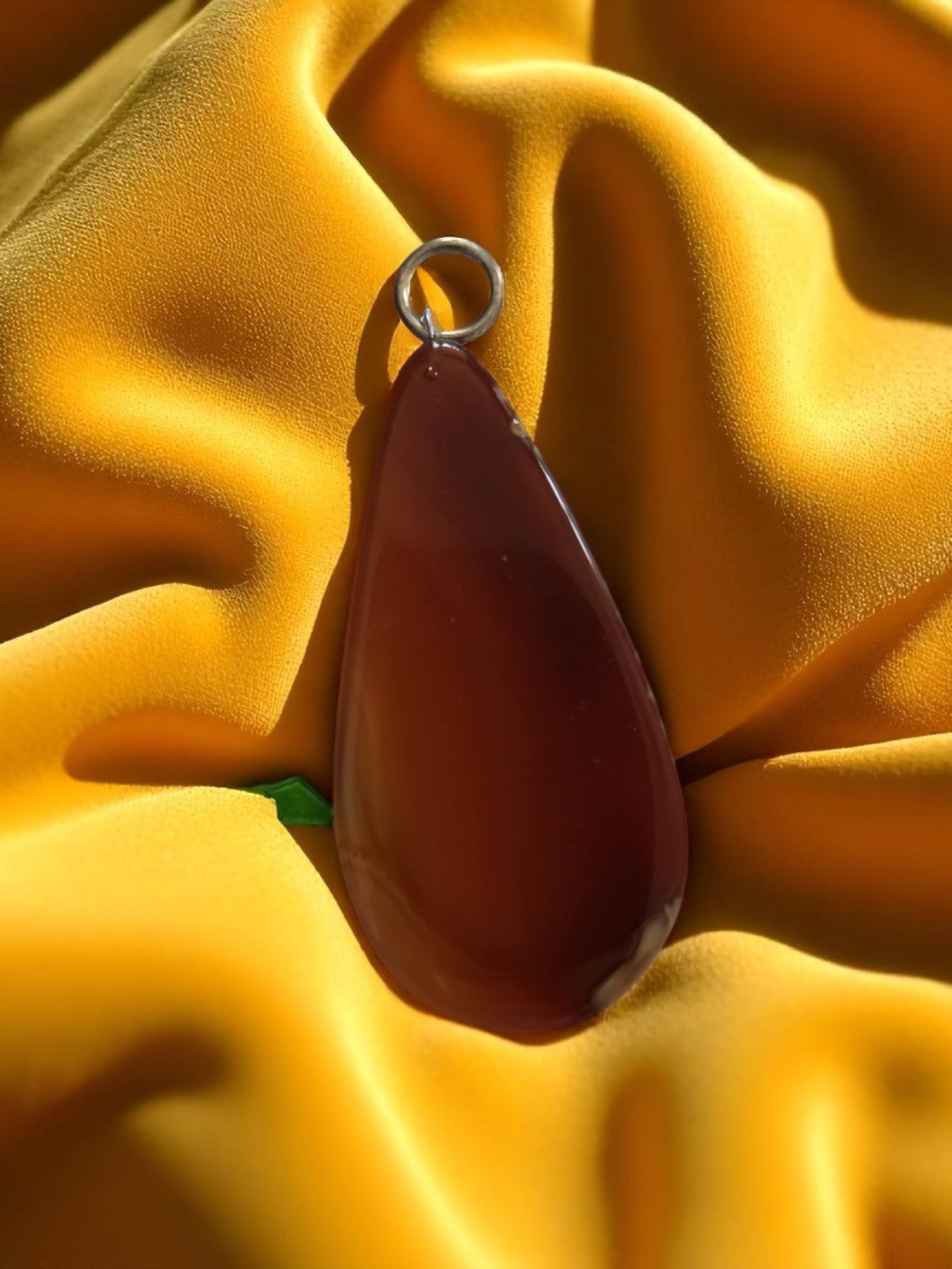 Pendentif vintage goutte agate naturelle brun rouge, bijou rétro ancien