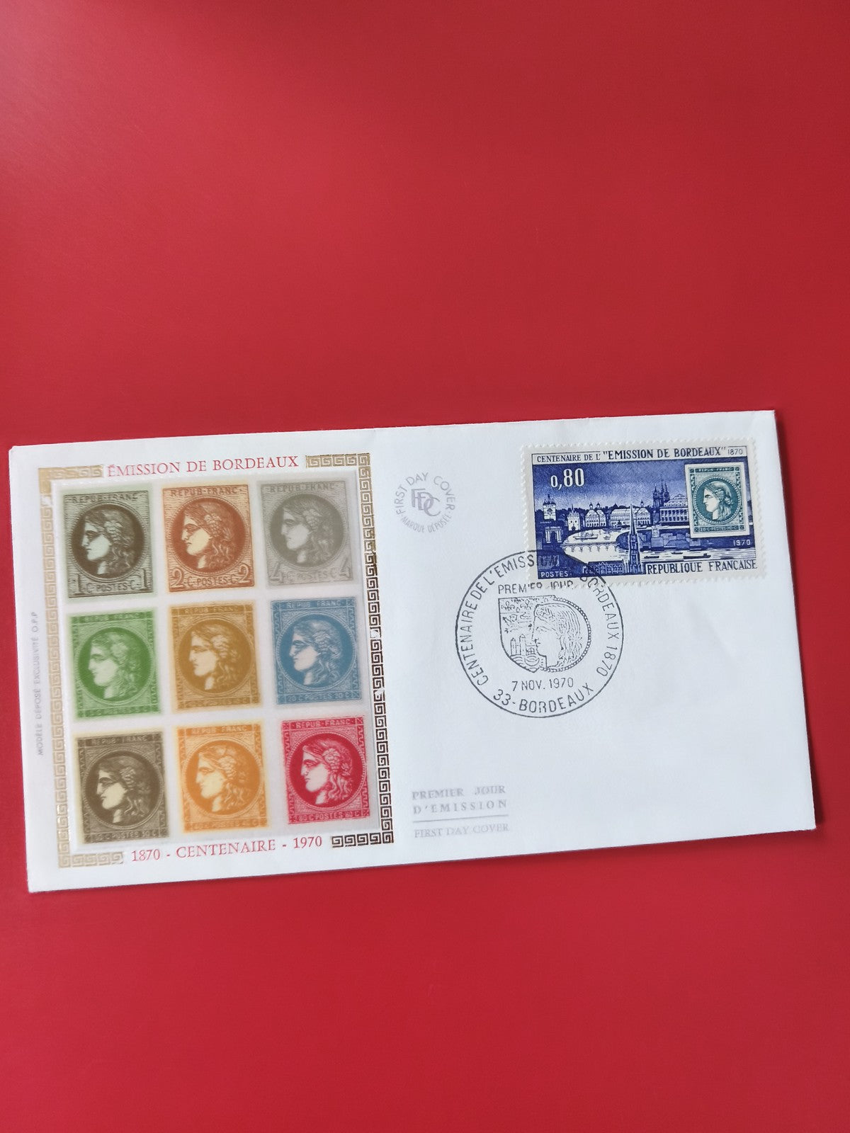 Enveloppe philatélie 1er jour Émission de Bordeaux Marianne multicolore 1970