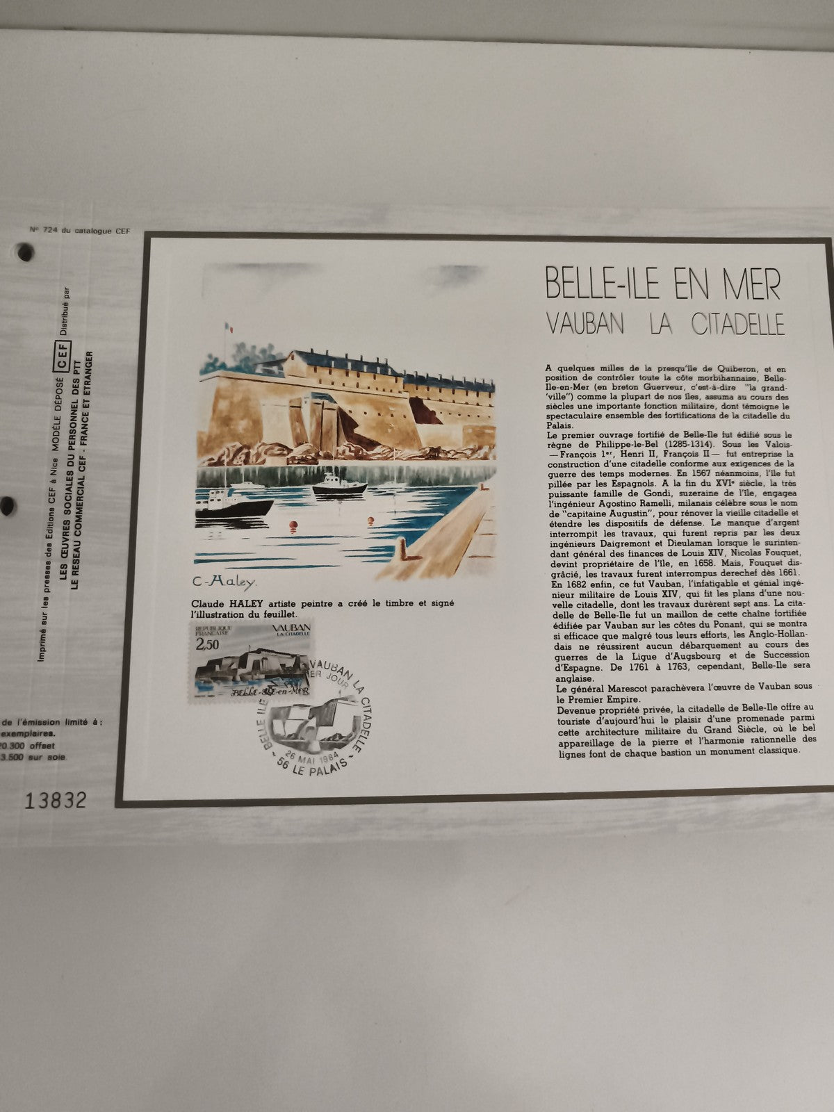 Feuillet philatélique CEF Belle-Île-en-Mer Vauban Citadelle timbre 2,50