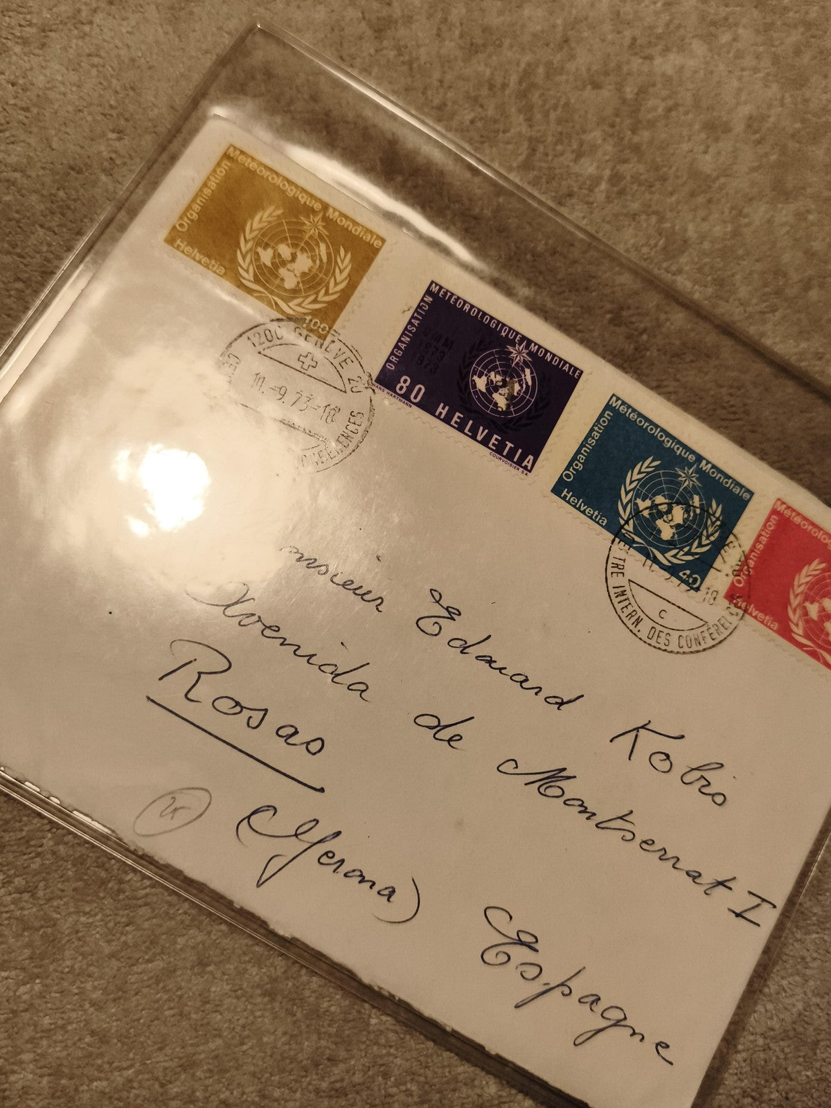 Lettre affranchie Suisse ONU 1975 timbres Organisation Météorologique Helvetia (