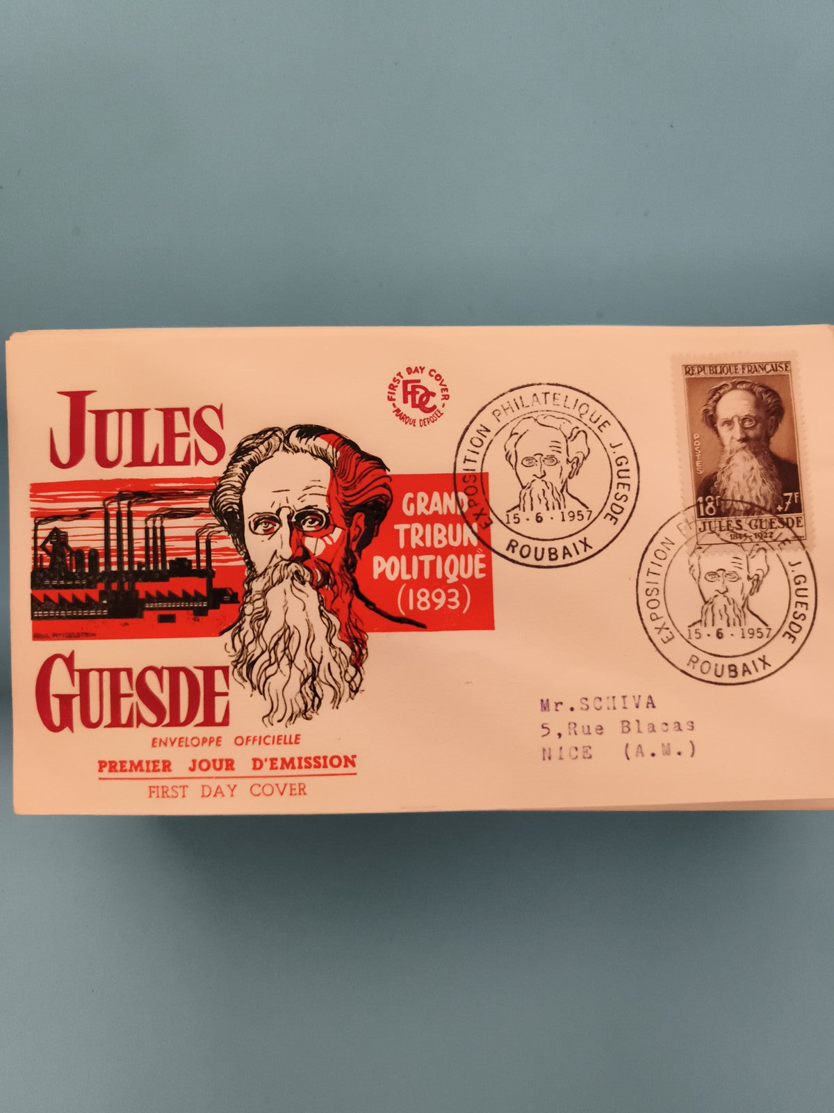 Enveloppe premier jour Jules Guesde 1957 FDC timbre 18F Roubaix philatélie
