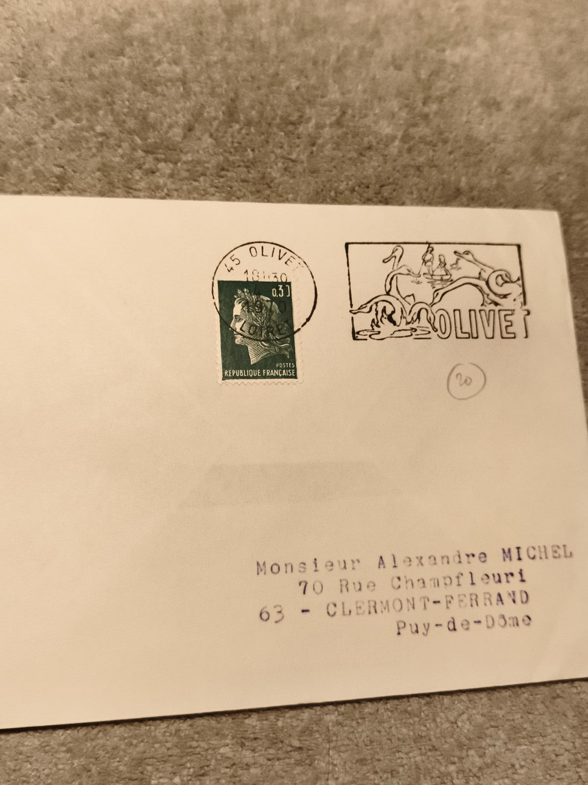 Lettre affranchie Marianne 0,53 FRANCE cachet 45 OLIVET illustration Olive (Ref