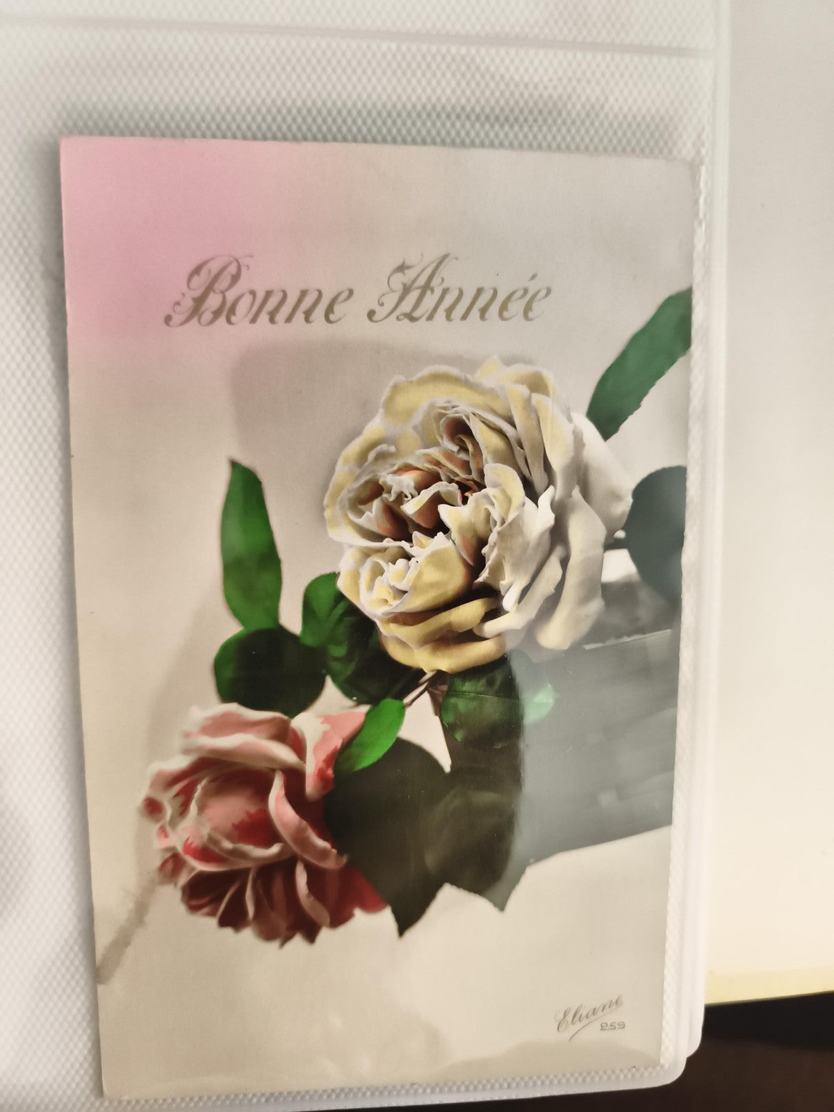 Carte postale ancienne Bonne Année fleurs Eliane 259, CPA rétro
