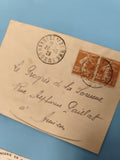 Ancienne enveloppe oblitérée début XXe, timbres 25c orange, philatélie France