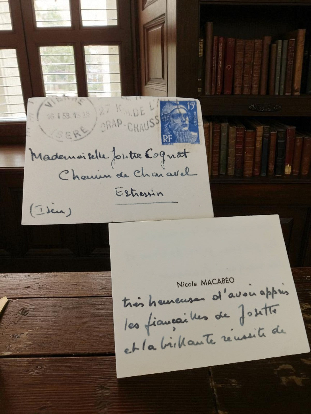 Carte ancienne manuscrite fiançailles Josette années 40 vintage rétro