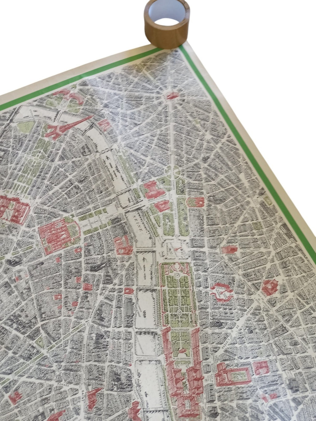 Carte ancienne Paris centre à vol d’oiseau plan vintage déco – livraison pliée