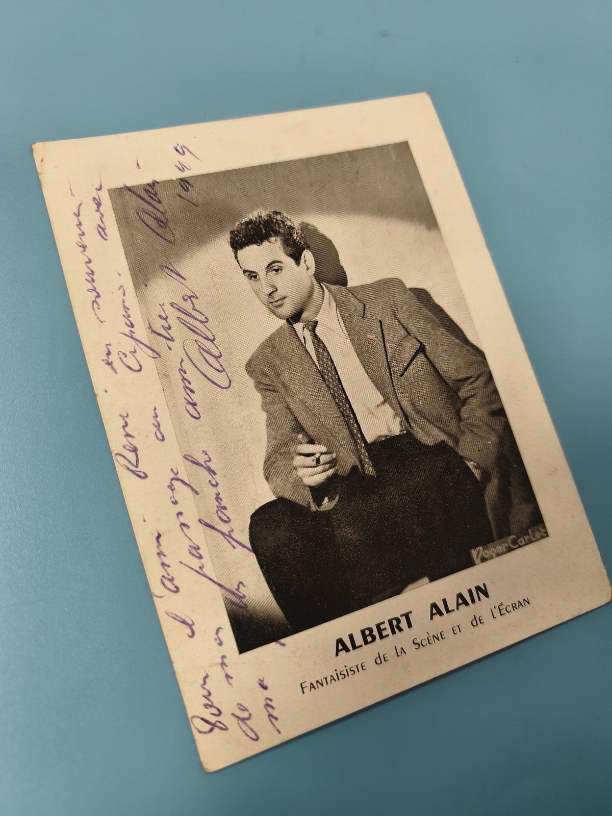 Ancienne photo dédicacée Albert Alain fantaisiste scène cinéma 1949 vintage