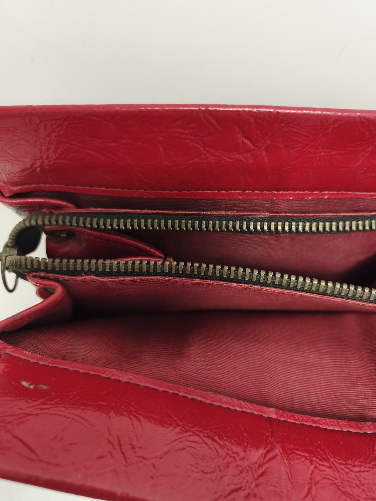 Sac à main ancien rouge cuir vintage, sac cabas rétro femme