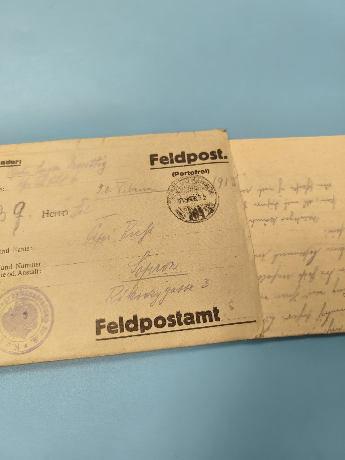 Ancienne enveloppe Feldpost WW1 1915 avec cachet militaire, philatélie collectio