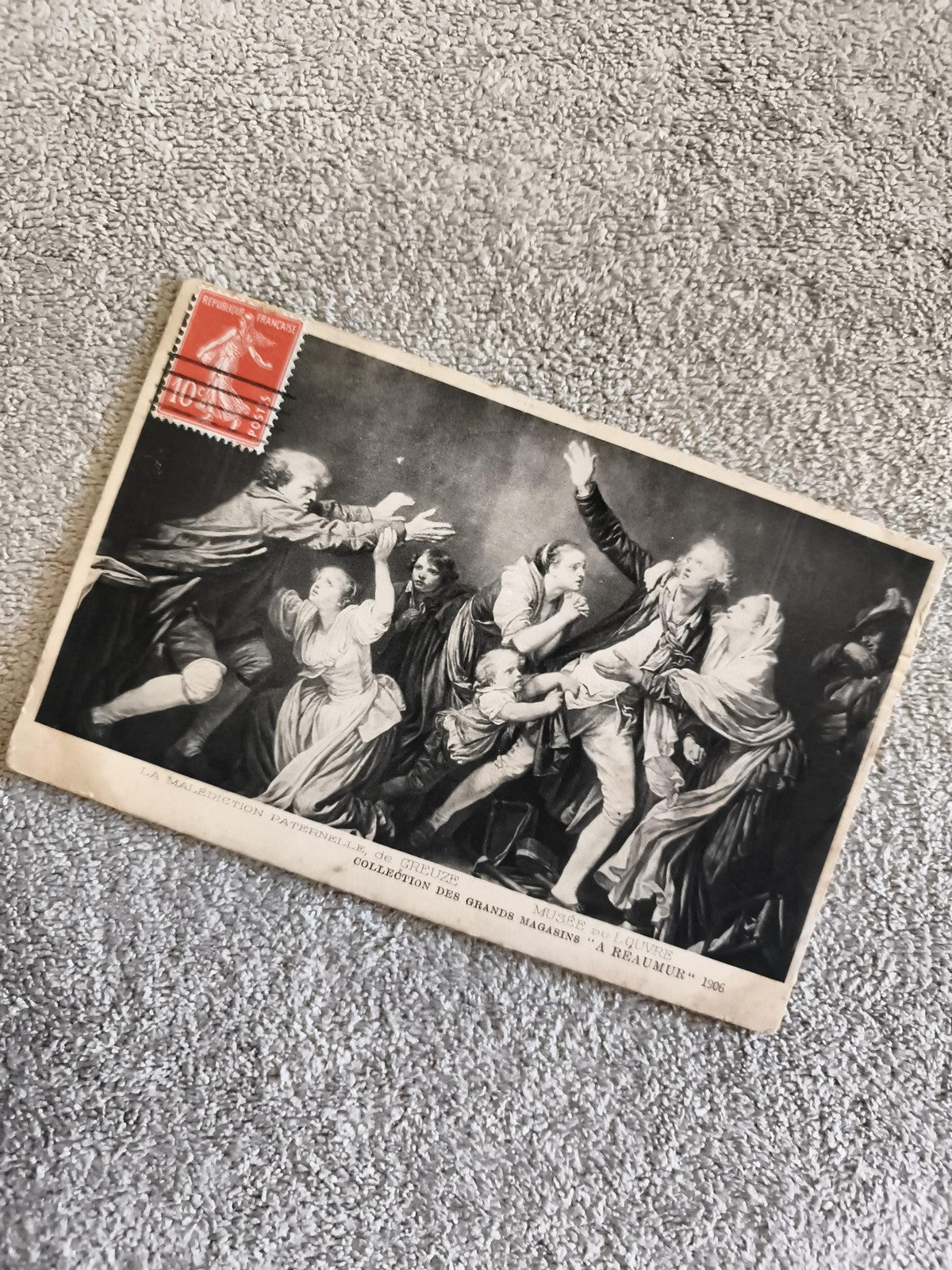 CPA illustrée La Malédiction Paternelle Greuze Musée du Louvre timbre 10c France