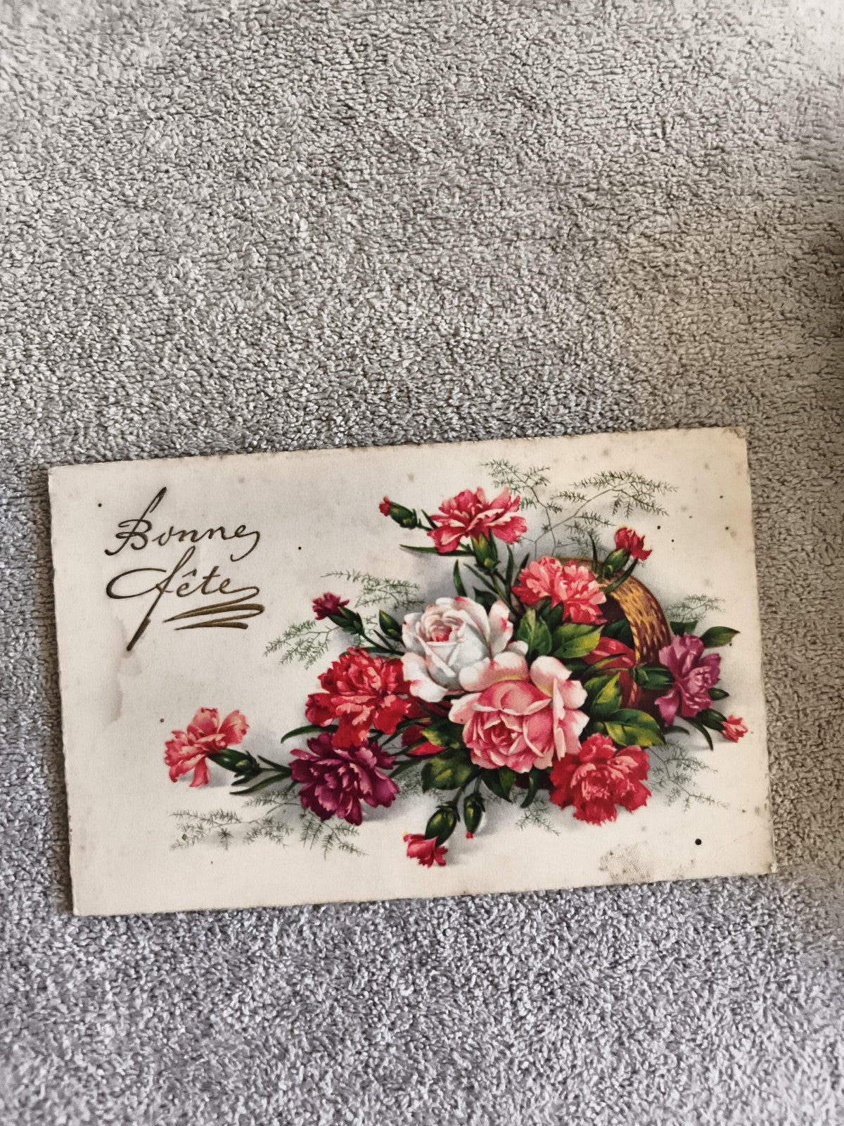 Carte postale Bonne Fête fleurs panier illustration couleur CPA