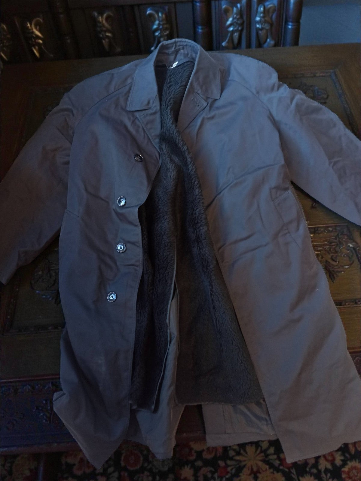 Manteau d'officier vintage armée de l'air française, doublure fourrée ancien