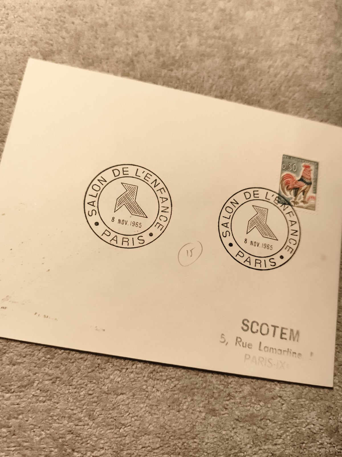 Carte philatélique Salon de l'Enfance Paris 1965 timbre coq France SCOTEM