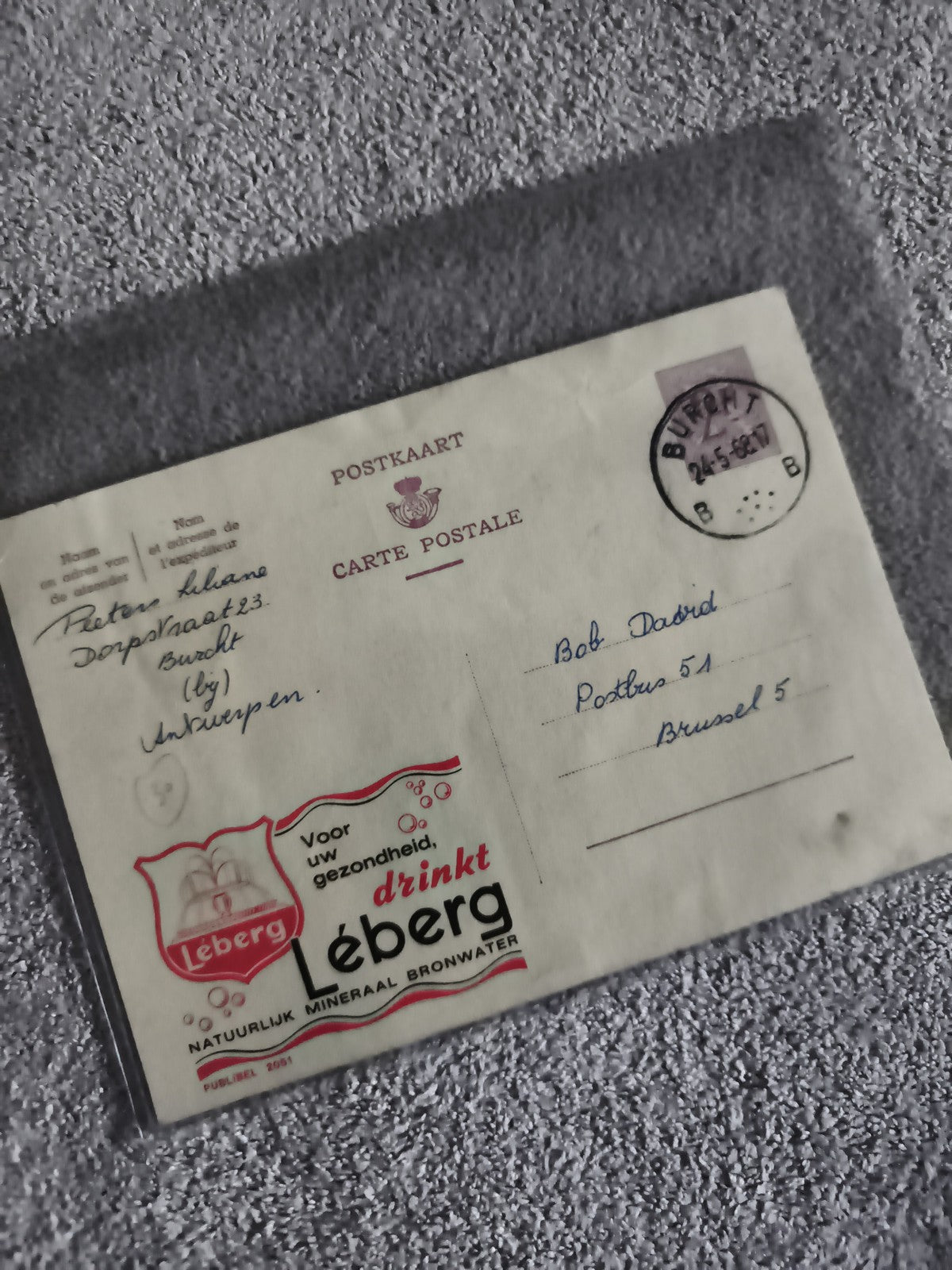 Carte postale publicitaire Léberg Belgique 1947 philatélie pub eau minérale