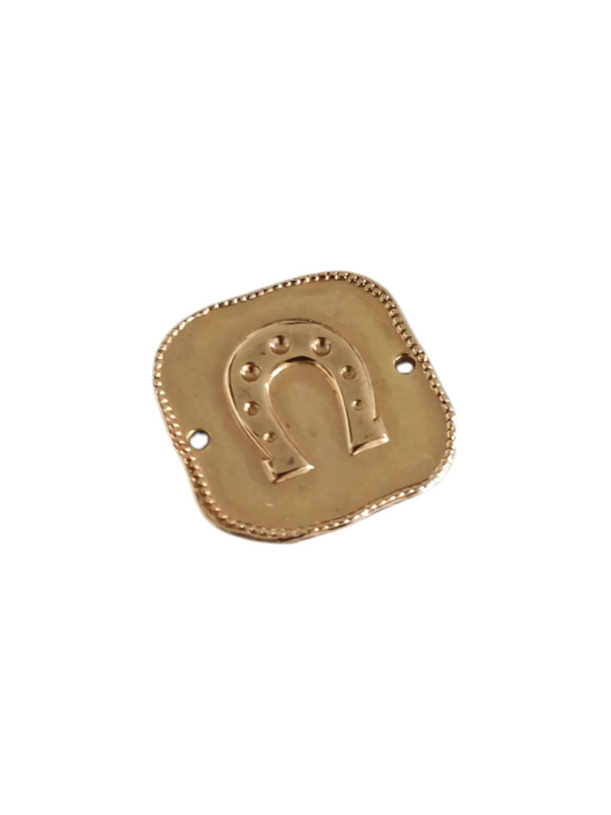 Pendentif vintage plaqué or fer à cheval rétro carré ajouré porte-bonheur